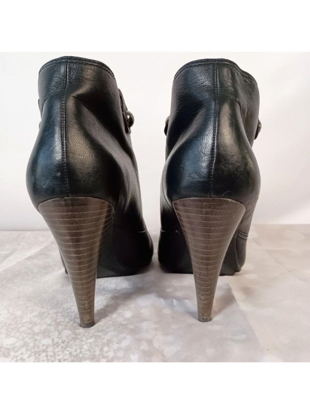 Coach Aliza Black Leather Ankle Booties Cone Heel Pull On Womens 9 - Picture 2 of 11